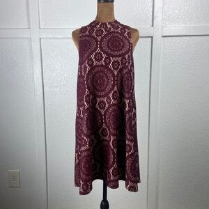 American Rag Burgundy Lace Print Sleeveless Shift Dress Women’s Medium